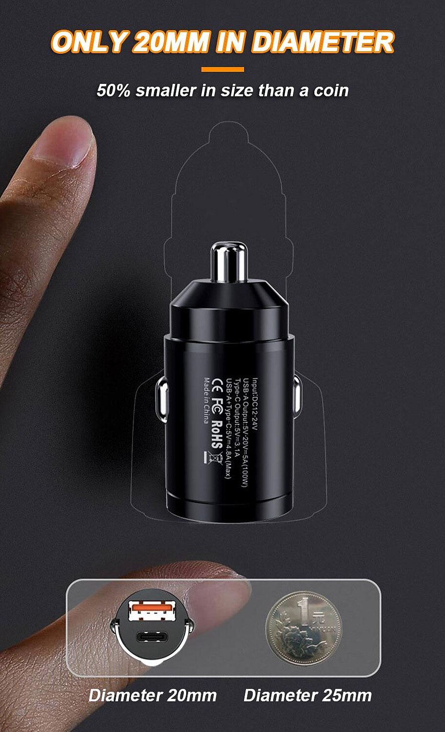 2025年 seametal 100w 車の usb 充電器 スーパーチャージ usb-a usb-c シガーライターアダプタ hidden phone Charger for iphone huawei samsung  コレクション – $18.99 –P5