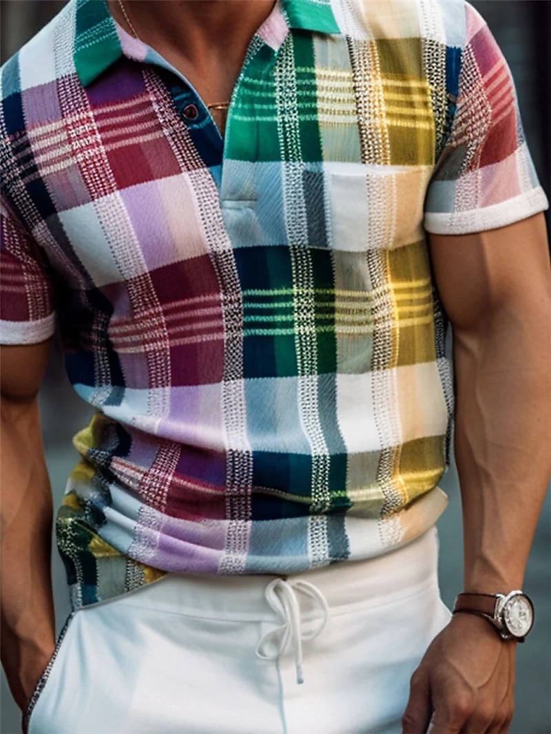 Men's Plaid Polo Shirts Golf Shirt Short Sleeve Polo Shirts Collared Shirts Casual Vacation Wear Formal Wear Festival Wear Buttons 3D Print Yellow Red Green 2026 - $23.99 –P1