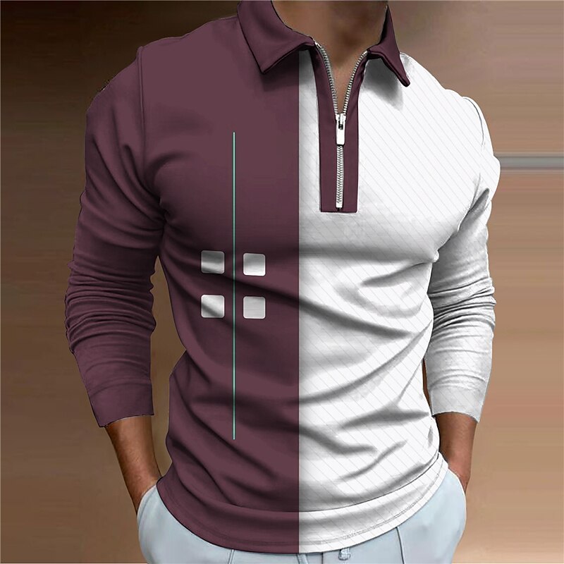 Men's Plaid Zip Polo Shirts Golf Shirt Long Sleeve Polo Shirts Collared Shirts Casual Vacation Wear Formal Wear Festival Wear 3D Print Quarter Zip Polo Blue Purple Brown 2025 - $23.99 –P4