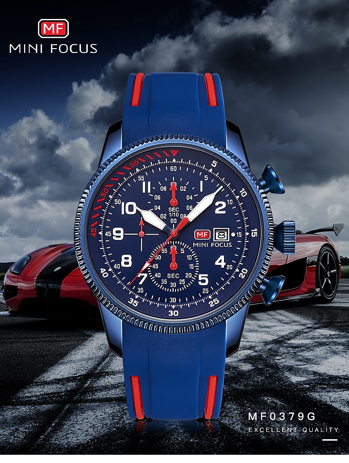 MINI FOCUS Men Quartz Watch Large Dial Outdoor Fashion Business Luminous Three Time Zones Calendar Waterproof Silicone Watch 2026 - $45.99 –P1