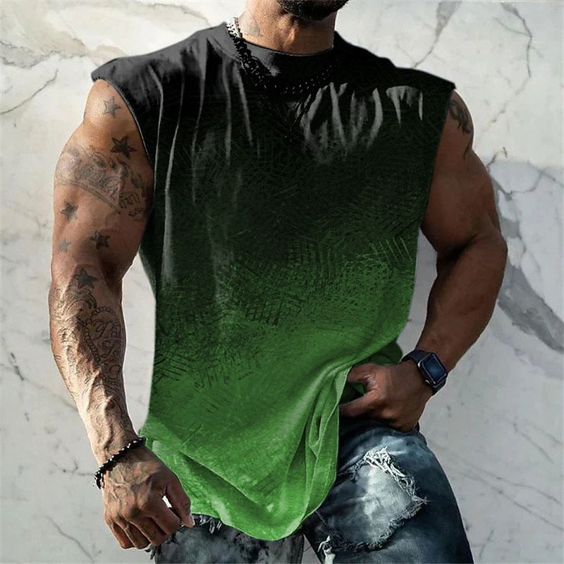 Herr Grafisk Lutning Linne Ärmlös T-shirt för män T-shirt i dubbel färg Ärmlös Remmar T-shirt 3D-tryck Rund hals Skjorta Mode Designer Muskel Dagligen Sport Gym Gul Blå Purpur Vår & sommar Kläder S M 2025 - $14.99 –P5