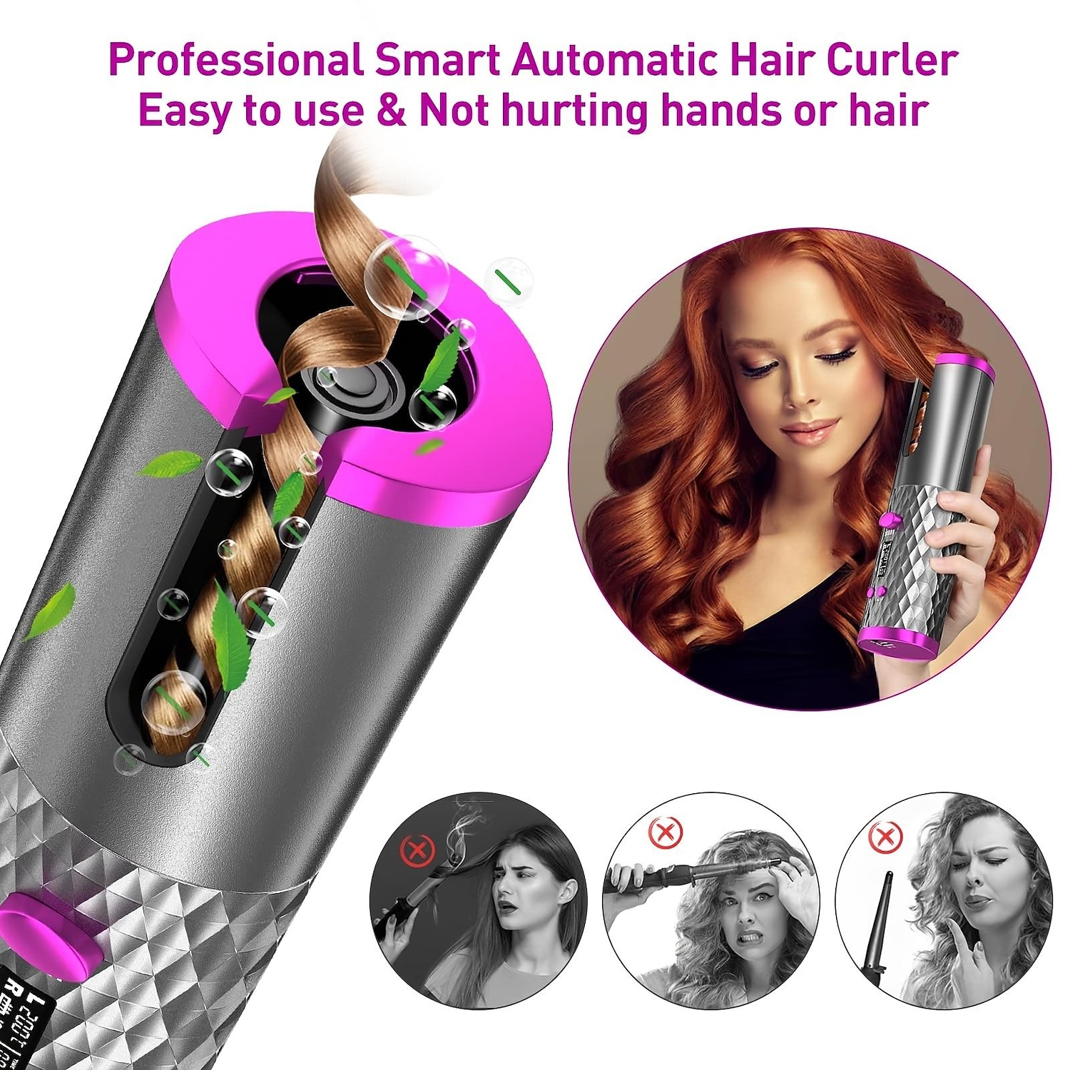 Automatic  Curling Iron, Hair Curler Cordless With  6 Temps & Timer, Wireless Portable Curler, Rechargeable Rotating Curling Iron Wand, Self Hair Curling Iron for Lasting Curls Multi coler 2025 - $33.99 –P4