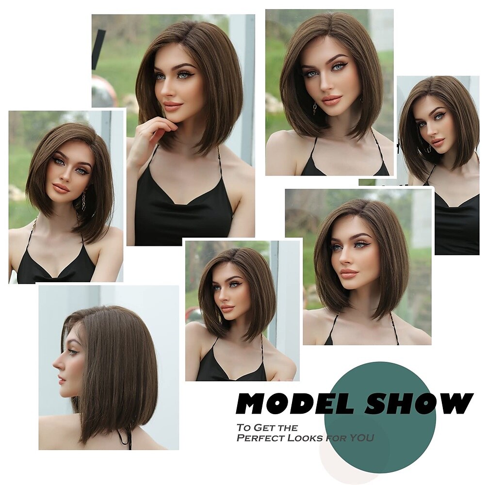 Brown Wigs for Women Bob Shoulder Length Straight Synthetic Lace Wig Side Parting with Baby Hair 2025 - $24.99 –P12