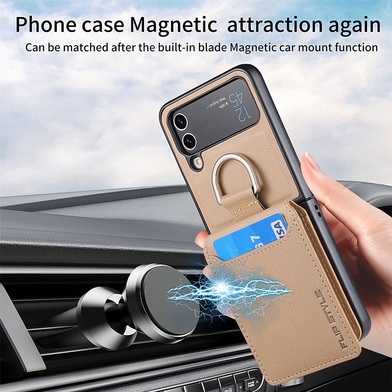 Phone Case For Samsung Galaxy Z Flip 7 Z Flip 6 Z Flip 5 Z Flip 4 Z Flip 3 Back Cover Flip With Card Holder Kickstand Solid Colored PC PU Leather 2026 - $17.99 –P17