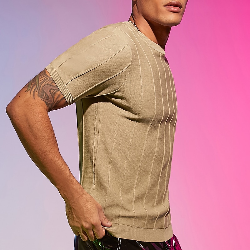 בגדי ריקוד גברים חולצה קצרה טי סרוג שרוול קצר צווארון צווארון קיץ אחיד אופנתי בסיסי יום יומי סרוג חופשה ליציאה יום יומי\קז'ואל כחול כהה חאקי ירוק צבאי חולצה עליונה לגברים 2025 - $13.49 –P3