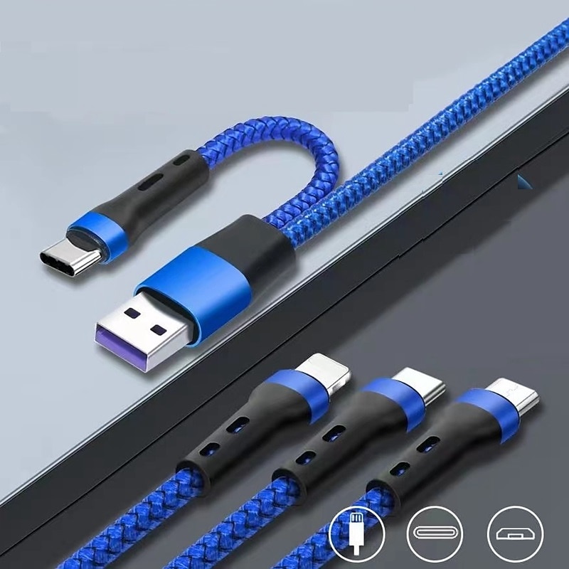 MOMAX Apple MFi-gecertificeerd Multi-oplaadkabel USB A naar Type C / Micro / IP 3 A Snellader Gevlochten nylon Duurzaam 3 in 1 Voor Macbook iPad Samsung Mobiele telefoonaccessoire 2025 - $14.99 –P6