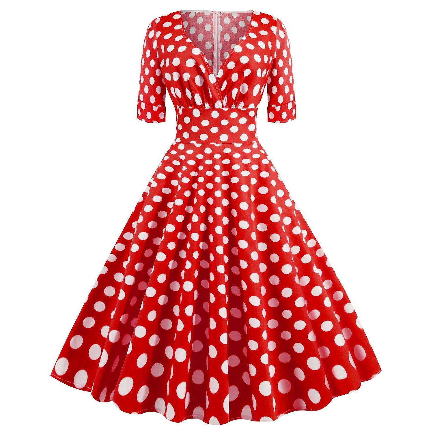 Puntíkaté šaty z 50. let bavlněné swingové šaty s rozevlátými šaty retro vintage dámský kostým z 50. let 3/4 rukáv midi šaty 2025 - $35.99 –P1