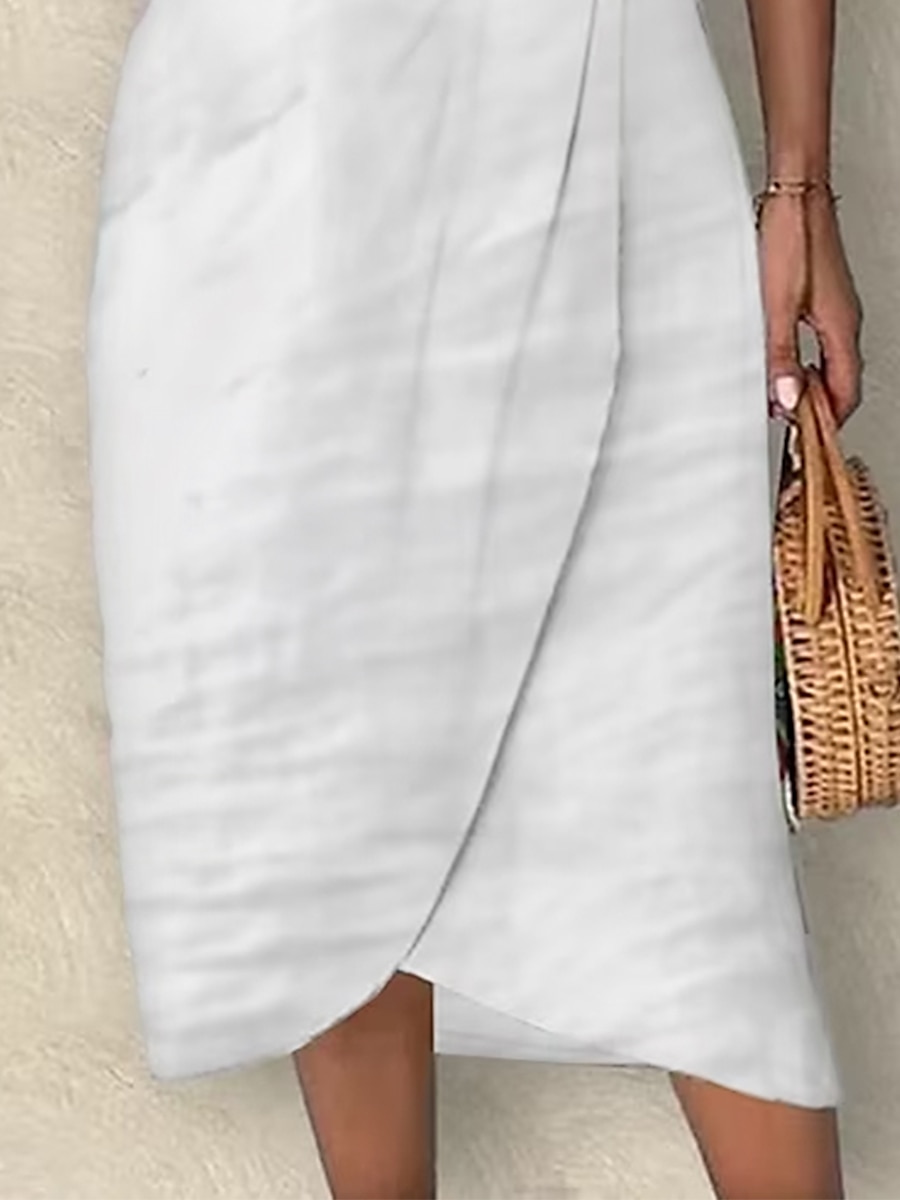 Women's Casual Dress Cotton Linen Dress Shift Dress Midi Dress Cotton Blend Fashion Modern Outdoor Office Daily V Neck Lace Patchwork Short Sleeve Summer Spring 2023 Regular Fit White Plain S M L XL 2023 - US $27.99 –P3