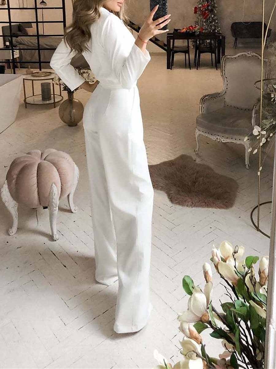 Dámské Běžný Kombinéza Elegantní Pevná barva Dlouhý rukáv Do V Kapsy Vysoký pas Kancelář Práce Běžný Černá Bílá Fialová Léto 2025 - $42.99 –P3
