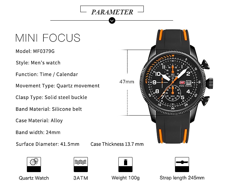 MINI FOCUS Men Quartz Watch Large Dial Outdoor Fashion Business Luminous Three Time Zones Calendar Waterproof Silicone Watch 2026 - $45.99 –P3
