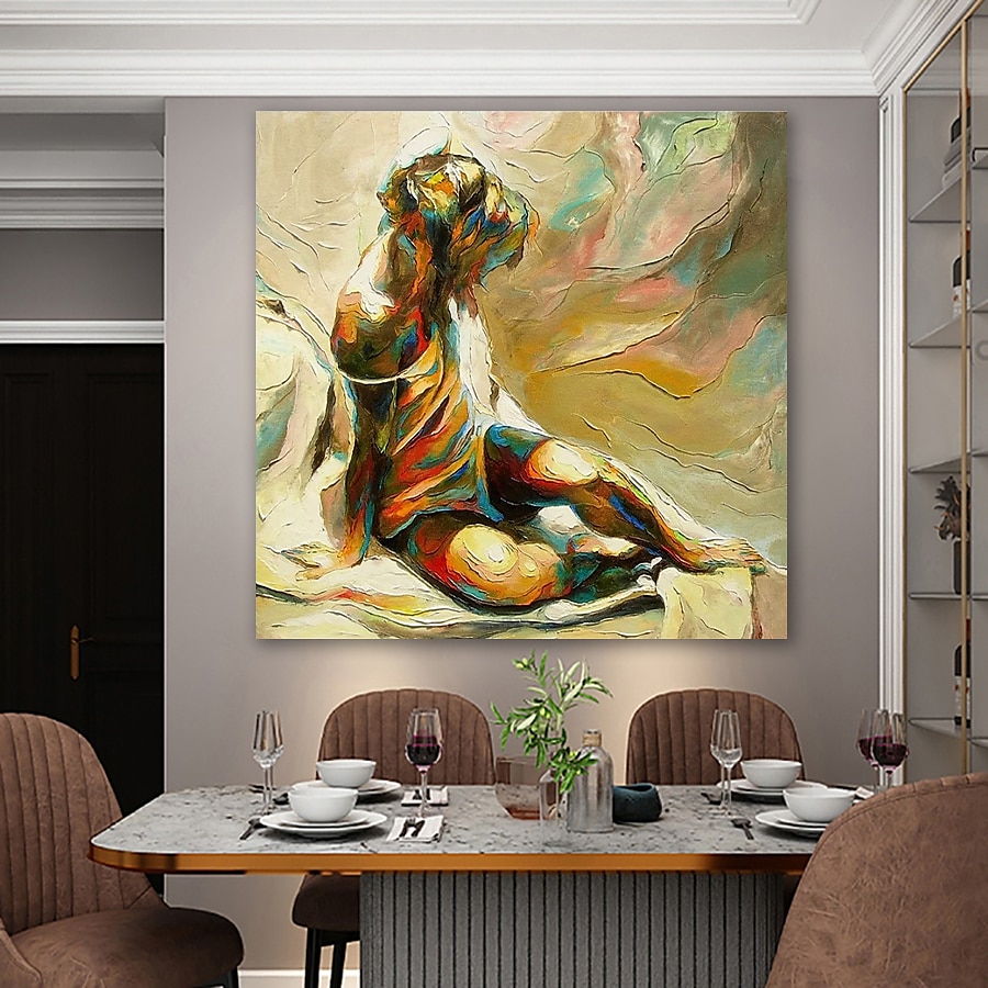 هانغ رسمت النفط الطلاء رسمت باليد مربع تجريدي الناس الحديث تشمل الإطار الداخلي 2025 - $158.99 –P4