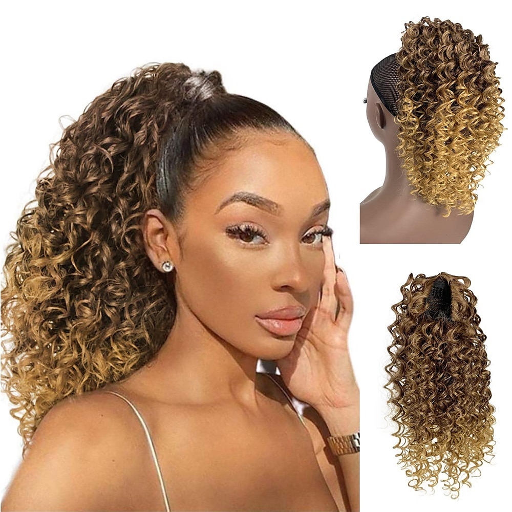 Deep Curly Drawstring Ponytail Extension for Black Women Afro Kinky Curly Pony Tail Hair Piece Synthetic Hair Extensions With 2 Clips 14 Inches 2025 - $20.99 –P9