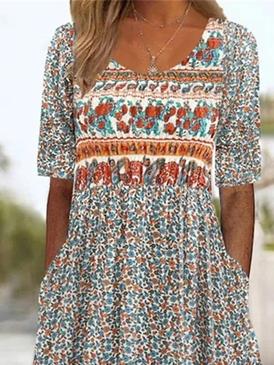 Női Midi ruha nyári ruha Boho ruha Pöttyös ruha Nyomtatott ruha Csehország Divat Modern Szabadtéri Vakáció Napi Normál Virágos Ditsy virágos Rövid ujjú Terített nyak Arcpír rózsaszín Sötétkék Nyár 2025 - $30.99 –P8