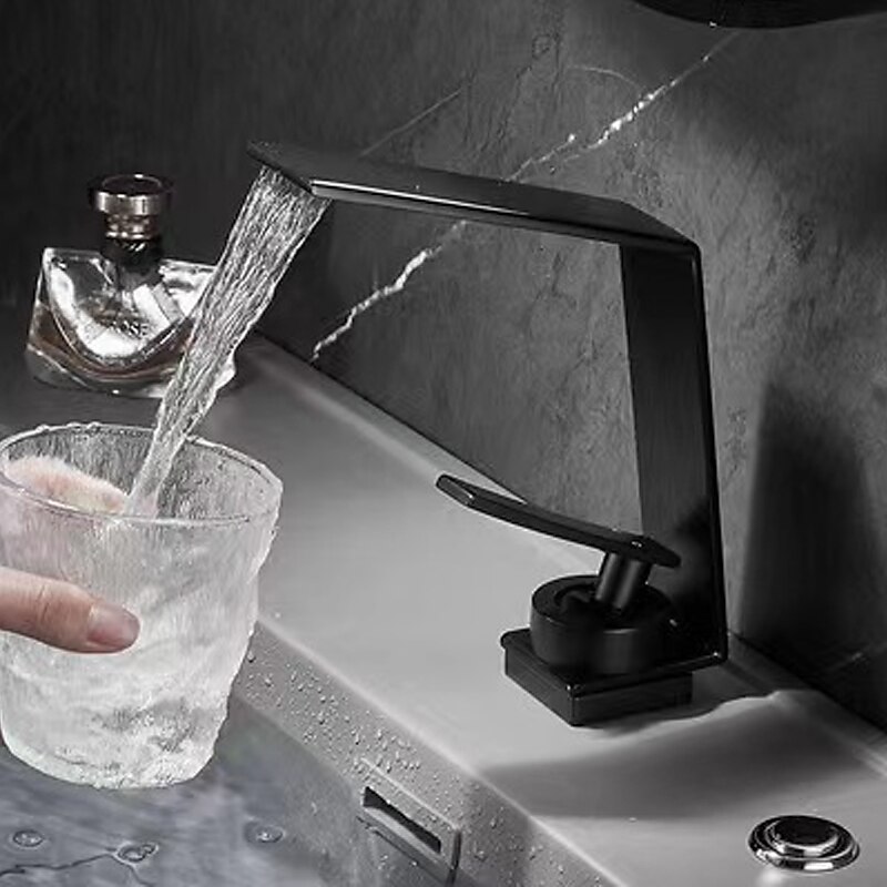 Rubinetto miscelatore lavabo a cascata, rubinetti lavabo lavabo monocomando lavabo monocomando con tubo caldo e freddo, monoblocco vaso acqua rubinetto in ottone montato a ponte del 2025 a $89.99 –P3