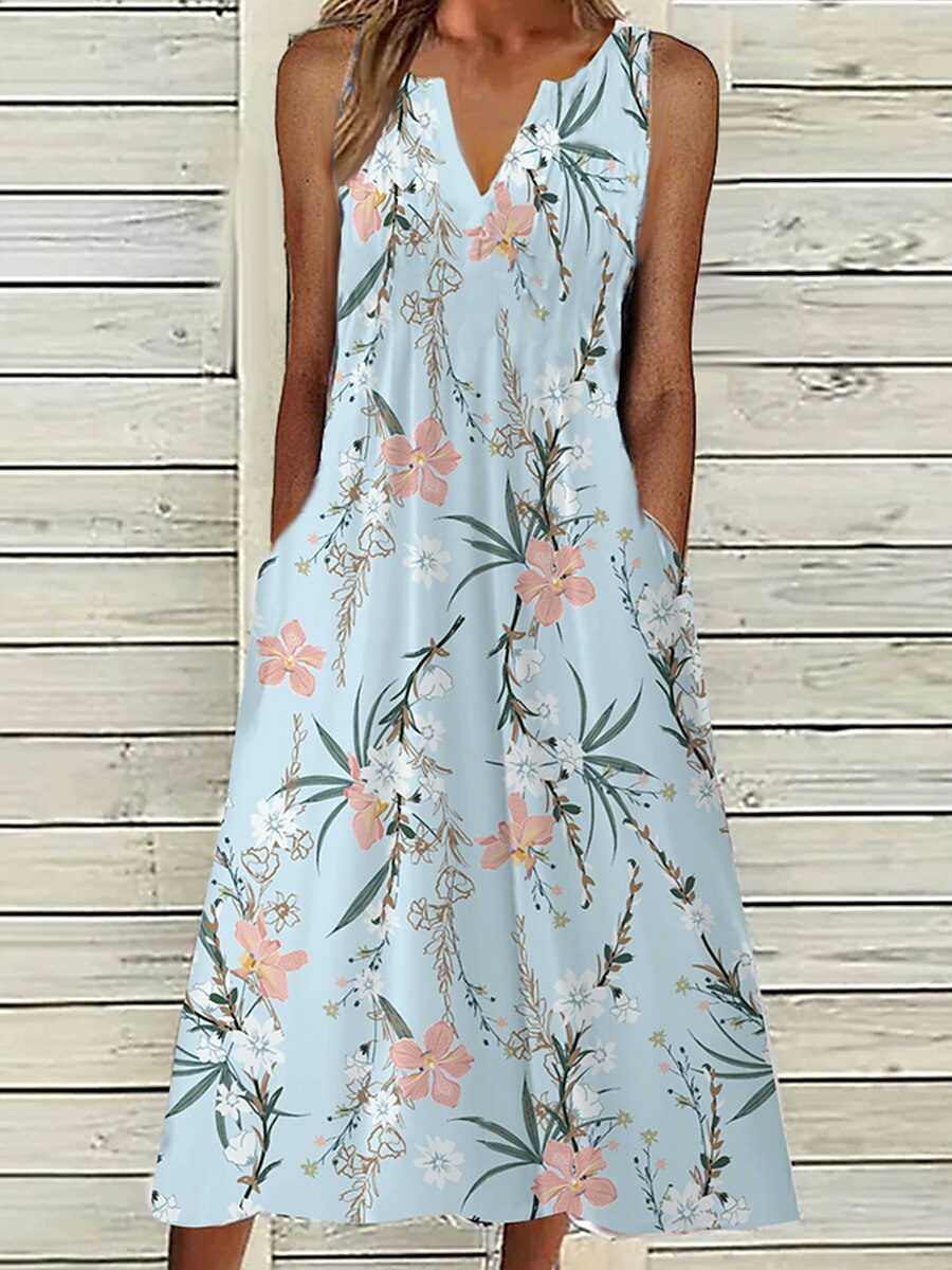 Pentru femei Set de rochii din doua piese Rochie casual Rochie imprimata Zilnic Vacanță Modă Elegant Buzunar Imprimeu Rochii Midi Stil Nautic Manșon Jumate Floral Fit regulat Albastru piscină Var 2025 - $32.99 –P1