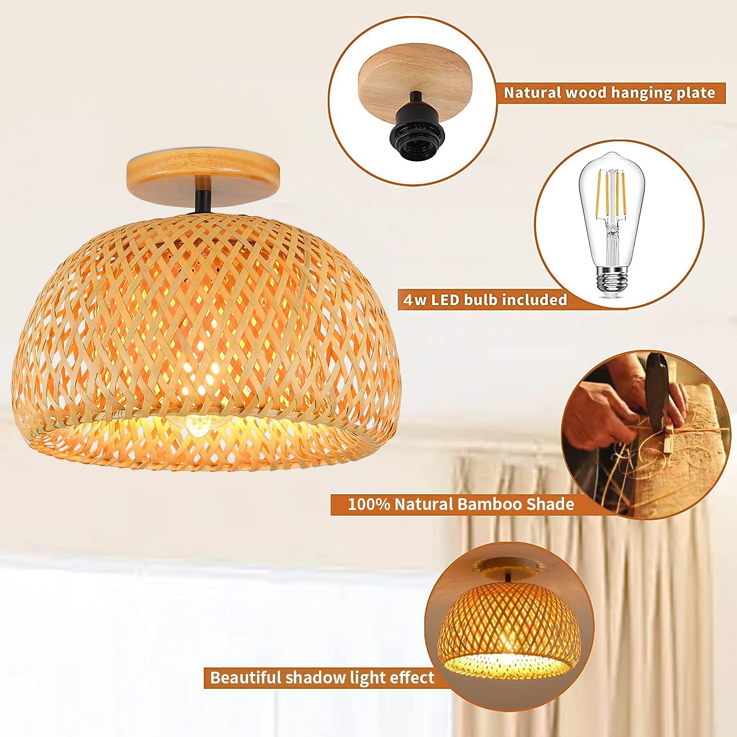 Creative Handmade Bamboo Weaving Natural Wind Ceiling Chandelier E27/E26 Base Ceiling Lighting Hanging Lamp Suitable for Study Coffee Shop Restaurant Rar AC110V AC220V 2026 - $151.99 –P11