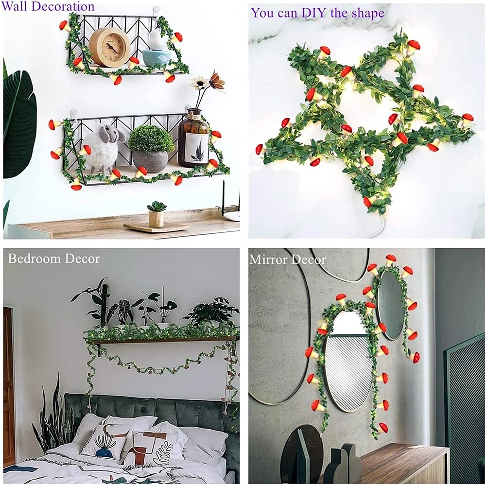 Mushroom Rattan Fairy String lights Battery Powered Garland Lights 3M-20LEDs Holiday Wedding Party Garden Indoor Outdoor Decoration 2025 - $14.99 –P10