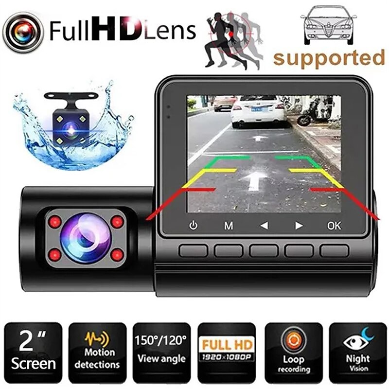 Meterk Multi-Language Dual Lens Car Video Recorder Auto Dash Cam Car Recorder Night Viewing Loop Recording DVR 170 Degree Wide Angle Car Camcorder