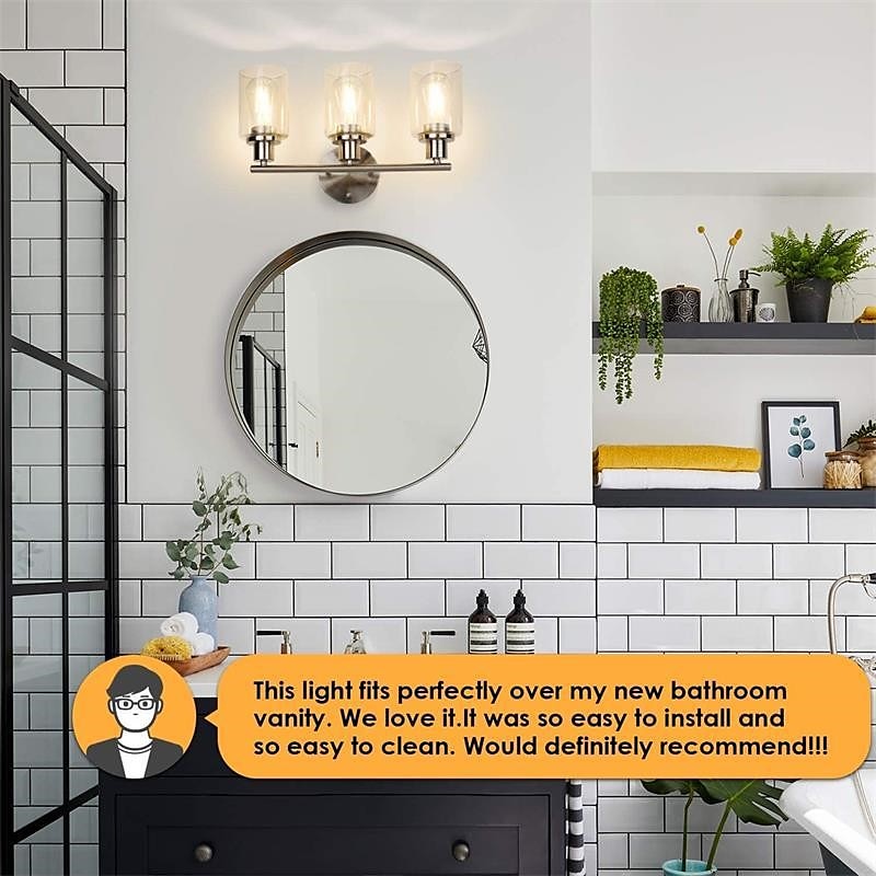 éclairage de salle de bain vanité lumière 3 lumières applique murale éclairage en laiton brossé salle de bain lumière avec abat-jour en verre clair salle de bain applique murale applique murale pour de 2025 ? $141.99 –P2