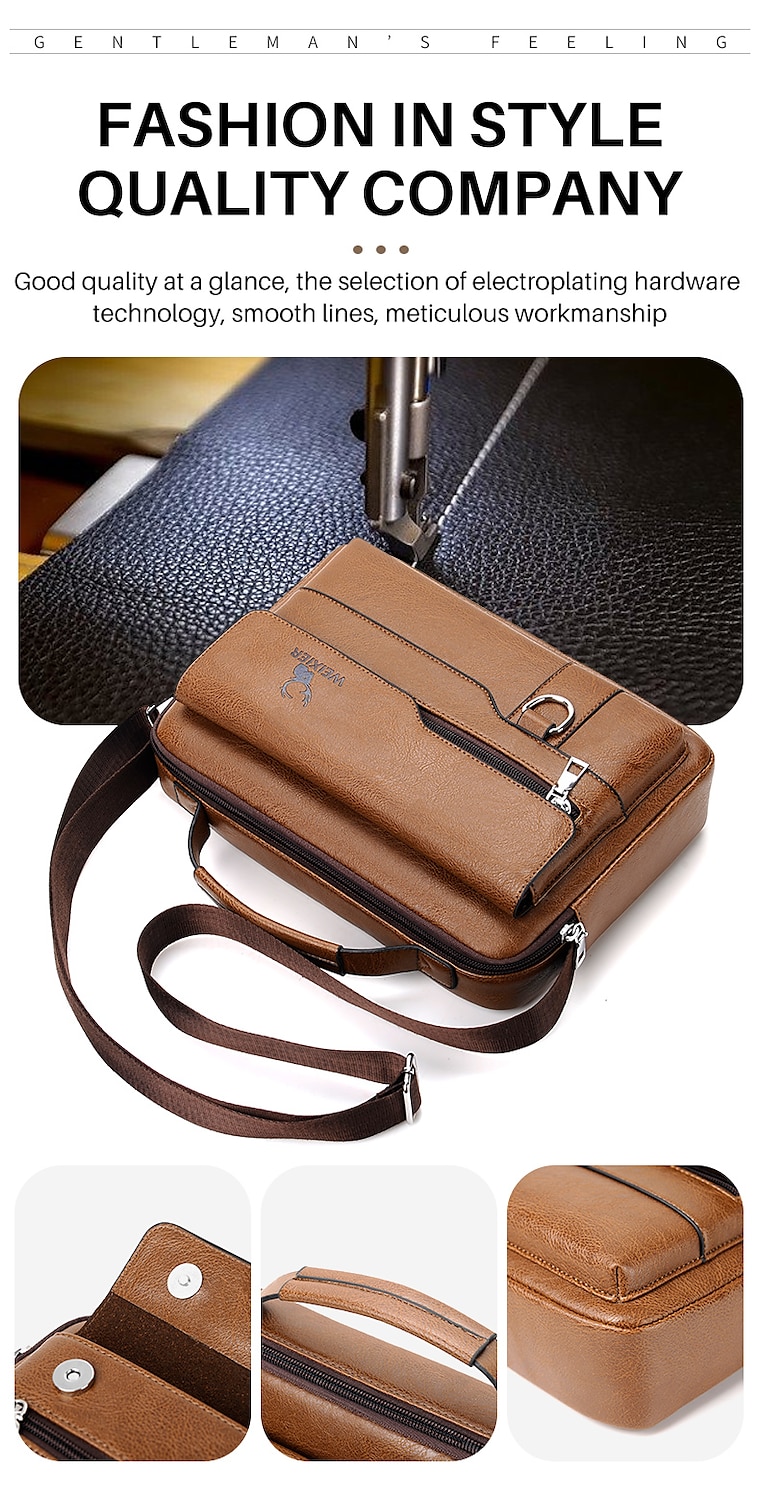 heren imitatie leren crossbody tas – vintage stijl schoudertas met meerdere zakken voor werk, reizen of casual gebruik 2025 - $24.99 –P14