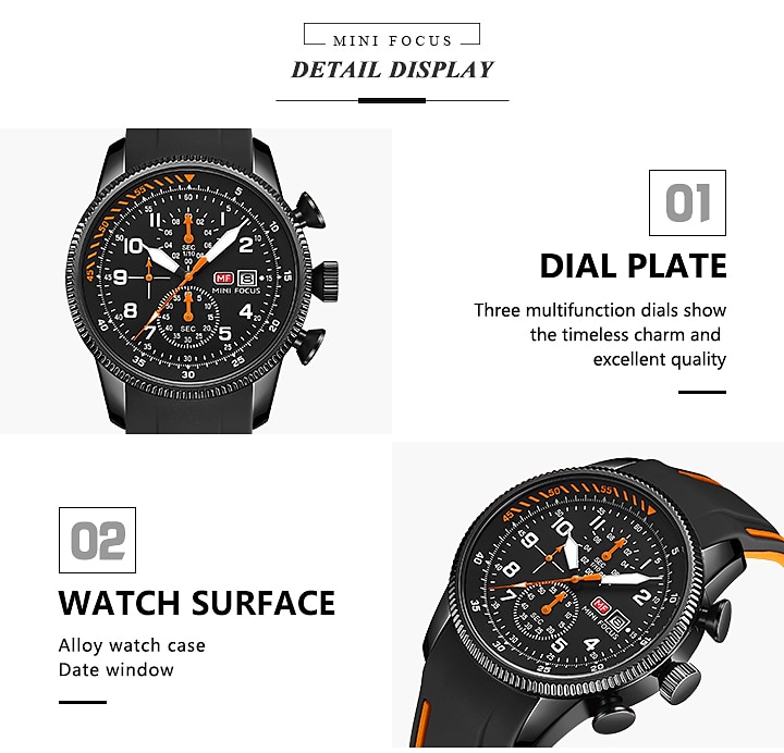 MINI FOCUS Men Quartz Watch Large Dial Outdoor Fashion Business Luminous Three Time Zones Calendar Waterproof Silicone Watch 2026 - $45.99 –P8