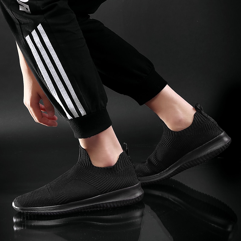 Men's Shoes Loafers & Slip-Ons Plus Size Flyknit Shoes Running Walking Casual Daily Knit Tissage Volant Breathable Loafer Black and White Black White Spring Fall 2025 - $42.99 –P16
