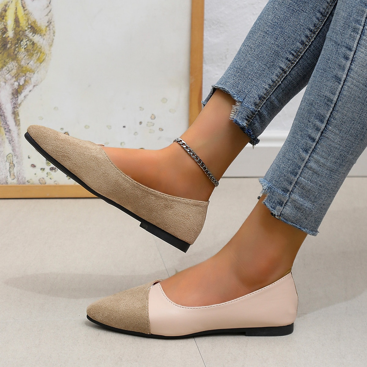 Women's Two-Tone Pointed Toe Flats – Elegant Slip-On Ballet Shoes, Comfortable Daily Wear for Work & Casual Outfits 2025 - $19.99 –P11