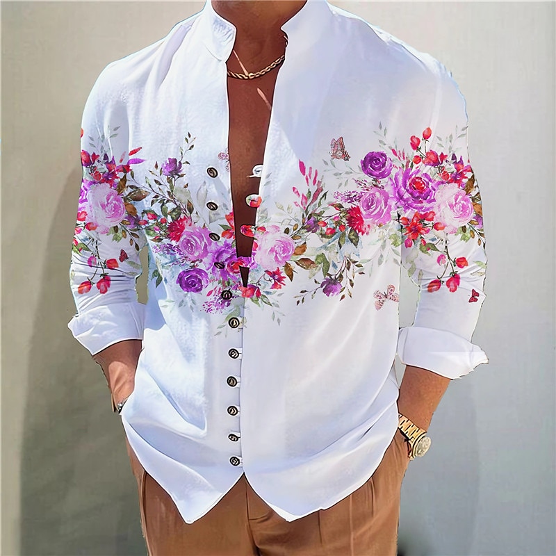 Men's long-sleeved spring and autumn trend printing floral shirt store autumn men's to