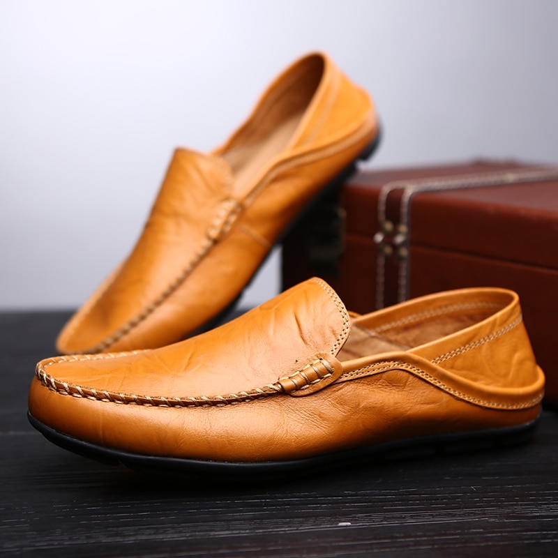 miesten vapaa-ajan nahkahousut käsin ommeltuilla yksityiskohdilla – mukavat slip-on kengät ajamiseen, kävelyyn ja jokapäiväiseen käyttöön 2025 - $42.99 –P5