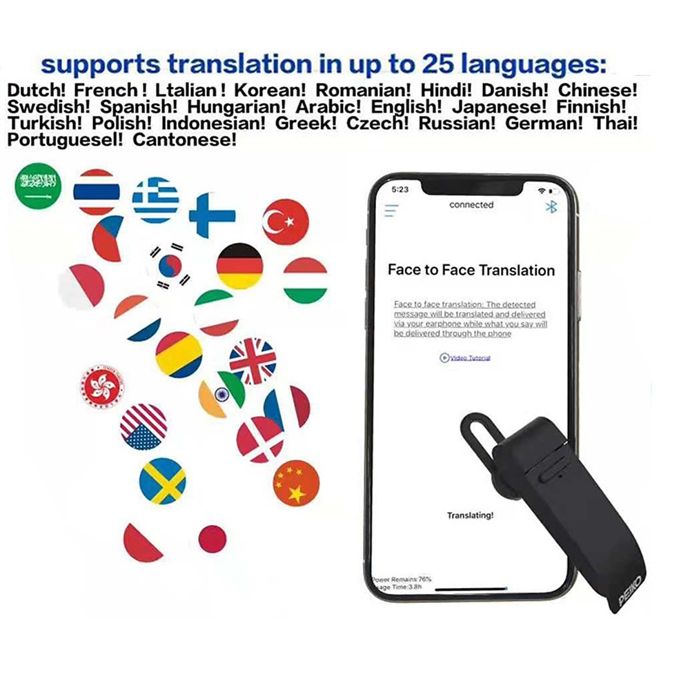 Peiko Language Translator Smart Earbud поддерживает 32 языка &усилитель;  Голосовой переводчик в режиме реального времени с 44 акцентами поддерживает  11 языков автономного голосового перевода с 2024 - $16.99