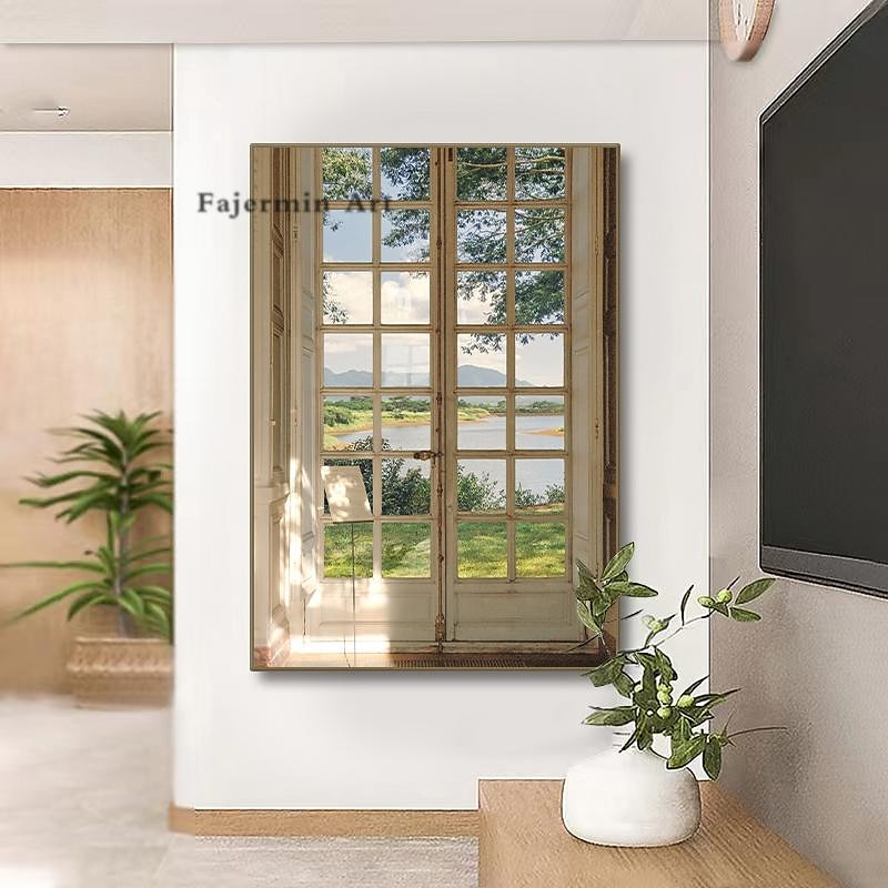 Paesaggio da parete su tela la finestra arte moderna paesaggio decorazione della casa arredamento tela arrotolata senza cornice senza cornice del 2025 a $20.99 –P1