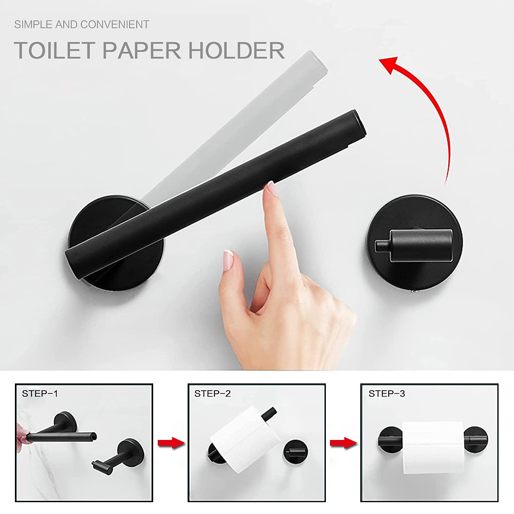 Black Toilet Paper Holder Bathroom Flexible Pivoting Tissue Handle on Wall Mounted, SUS 304 Stainless Steel Adjustable TP Large Mega Roll Holder for Wooden Cabinet Classic Matte 2025 - $32.59 –P2