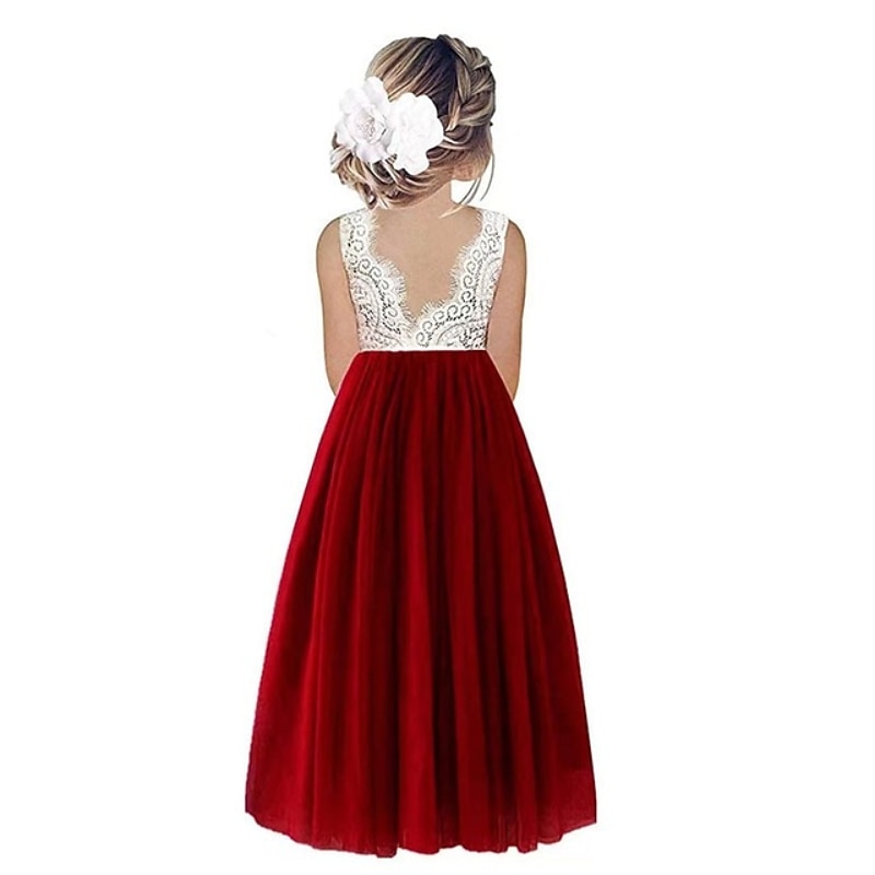 Blumenmädchenkleid Mädchen Party Kleid Leistung Hochzeit Party Prinzessin Süß Gitter Feste Farbe Ärmellos Rundhalsausschnitt Weiß Rosa 2-12 Jahre 2025 - $34.99 –P4