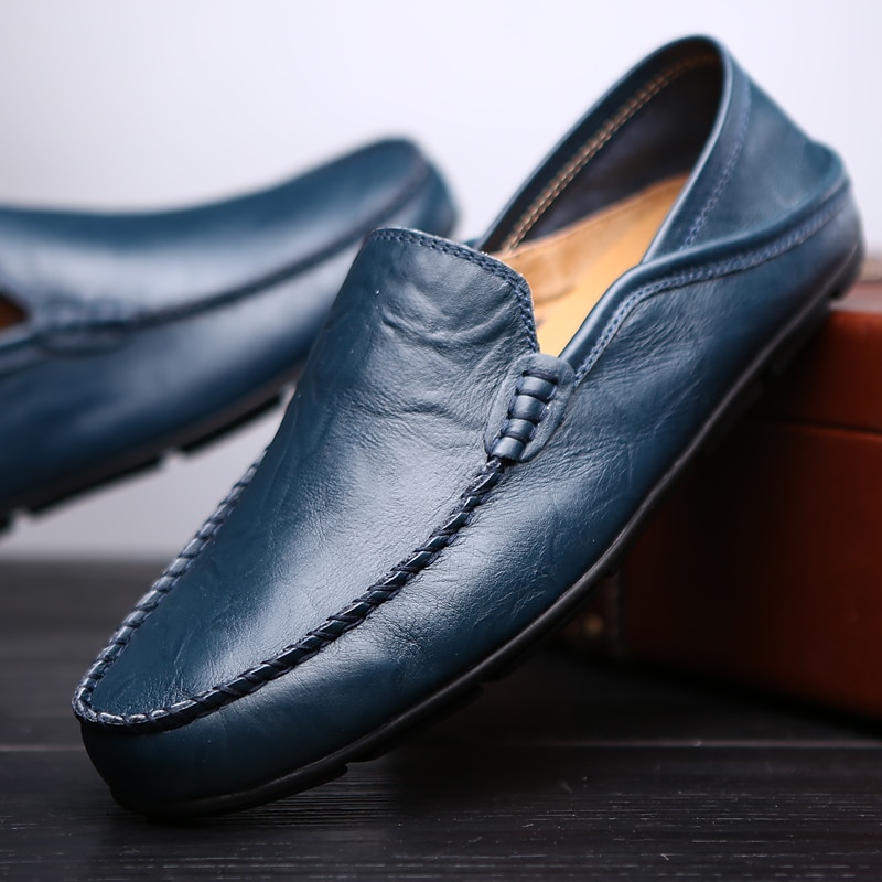 miesten vapaa-ajan nahkahousut käsin ommeltuilla yksityiskohdilla – mukavat slip-on kengät ajamiseen, kävelyyn ja jokapäiväiseen käyttöön 2025 - $42.99 –P10