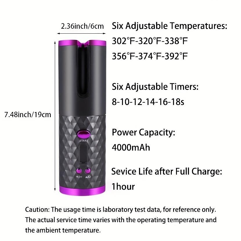 Automatic  Curling Iron, Hair Curler Cordless With  6 Temps & Timer, Wireless Portable Curler, Rechargeable Rotating Curling Iron Wand, Self Hair Curling Iron for Lasting Curls Multi coler 2025 - $33.99 –P9