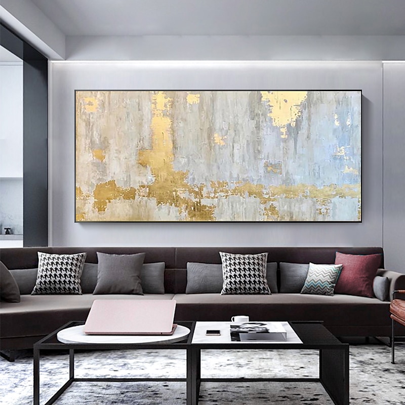 Ręcznie robiony obraz olejny na płótnie abstrakcyjna złota folia gruba tekstura cuadros linia obrazy wystrój salonu duże zdjęcia domu 2026 - $101.99 –P6
