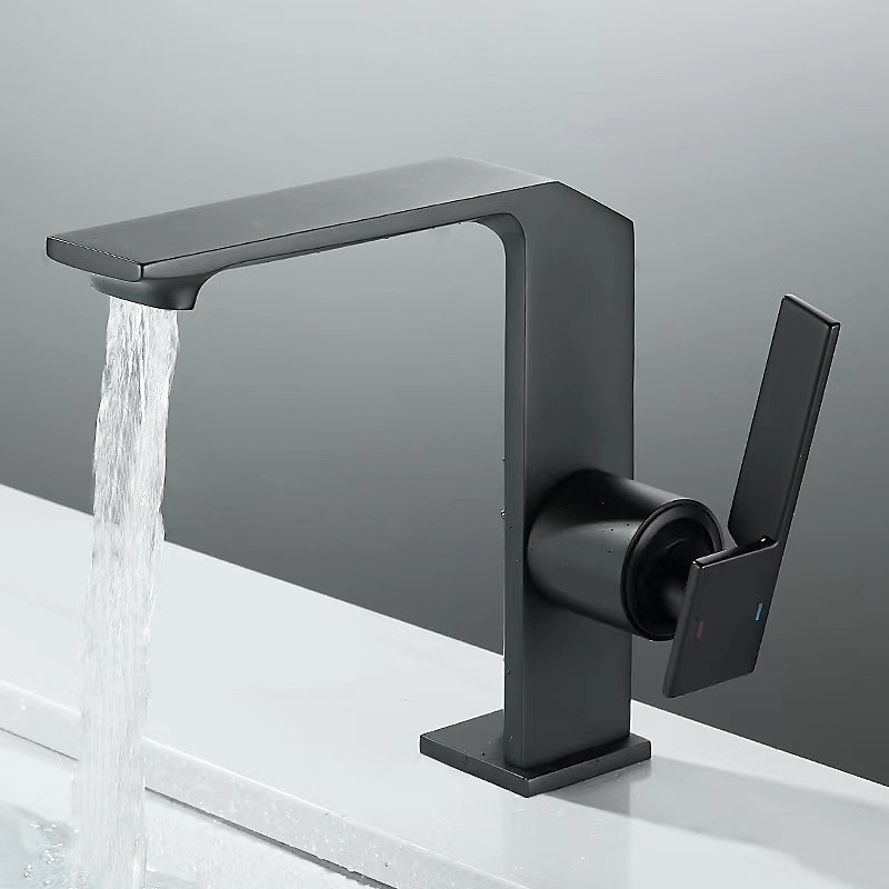 Waterfall Bathroom Sink Mixer Faucet Brass, Single Handle Washroom Basin Taps One Hole Faucets with Hot and Cold Hose, Waterfall Spout Brass Bathroom Tap Chrome Black Gold Grey 2025 - $113.99 –P16