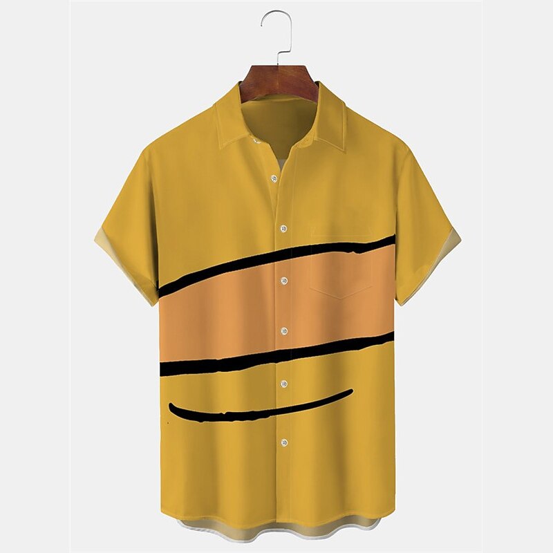 Herr Styrelseledamöter Randig Musik Skjorta Knapp upp skjorta Kortärmad Mode Streetwear Designer Dagligen Utekväll Helgen Sommar Vår Nedvikt Mönster Gul Marinblå Orange 2025 - $24.99 –P4