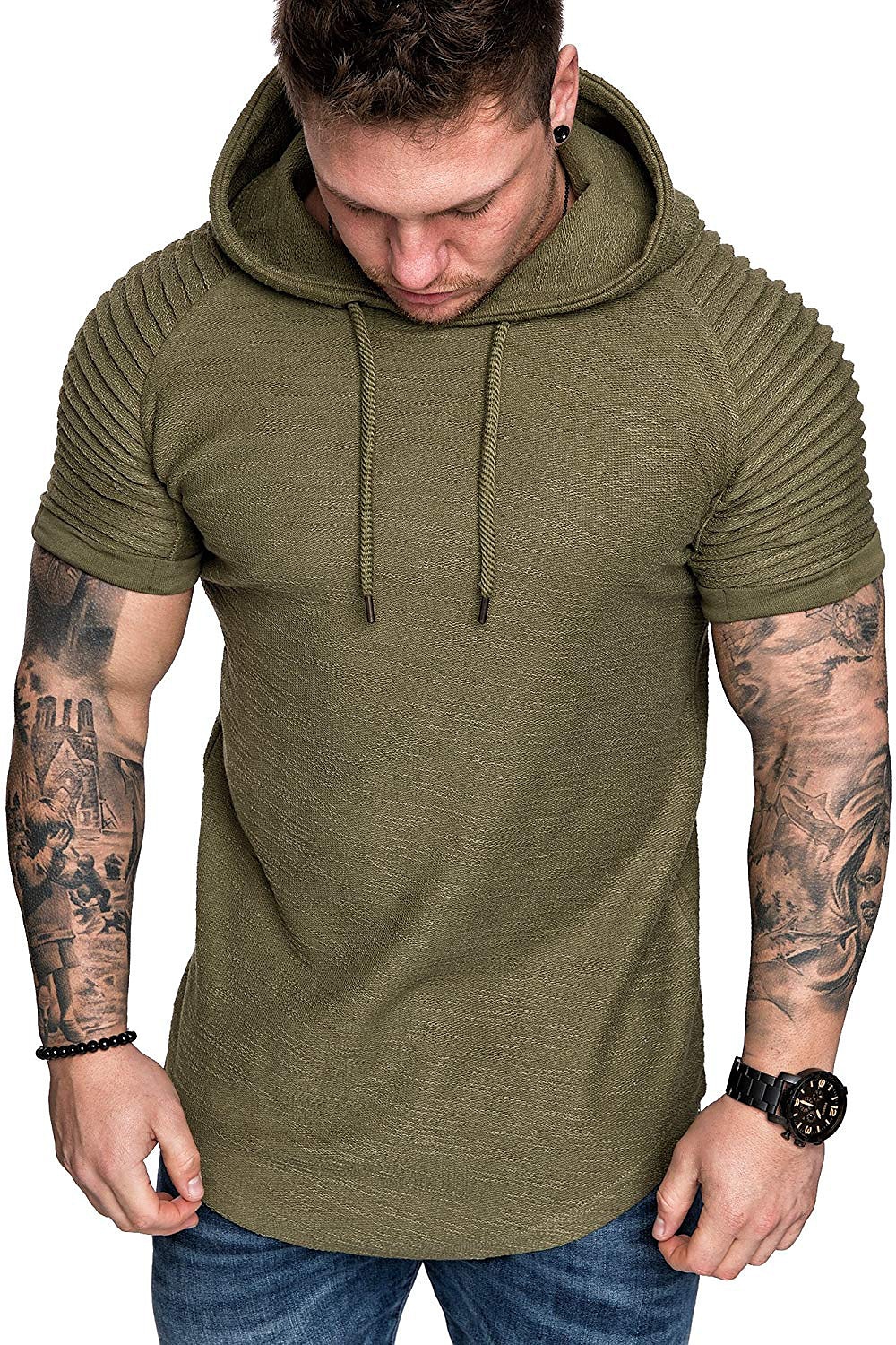 Hombre Camiseta Camiseta superior Mangas cortas Con Capucha Verano Plano delgado plisado Moda Deportes Básico Vacaciones Calle Noche Negro Blanco Azul Marino Camiseta superior para hombre 2025 - $16.99 –P10