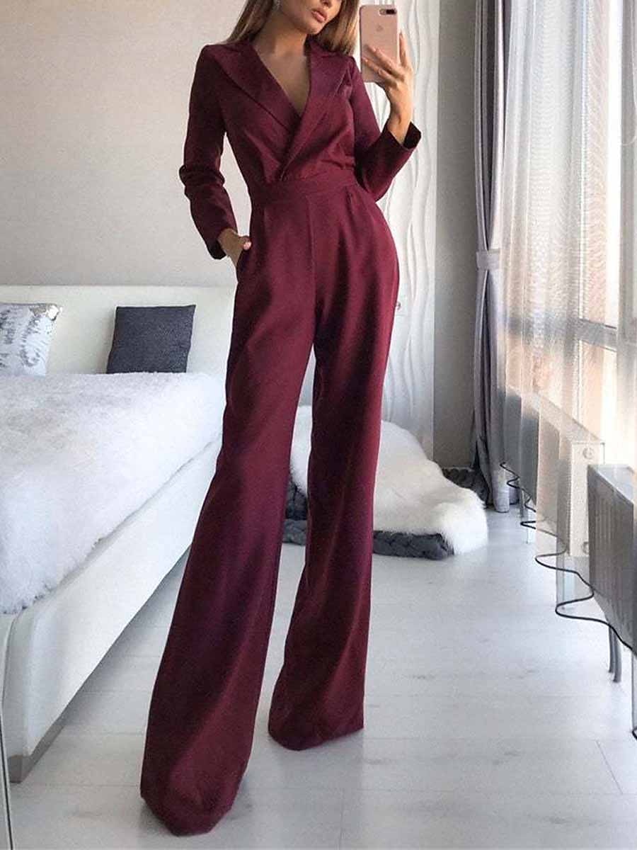 Dámské Běžný Kombinéza Elegantní Pevná barva Dlouhý rukáv Do V Kapsy Vysoký pas Kancelář Práce Běžný Černá Bílá Fialová Léto 2025 - $42.99 –P9