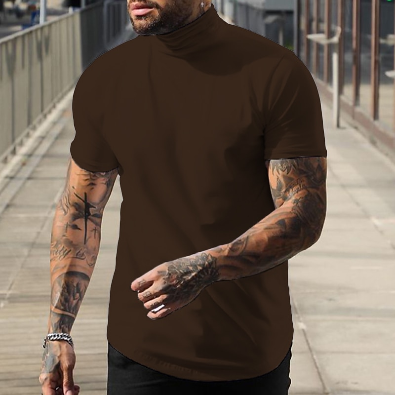 Men's T Shirt Mock Turtleneck Short Sleeve Turtleneck Summer Plain Fashion Casual Comfortable Street Holiday Beach Wine Black White Top Tee for Men 2025 - $17.99 –P9