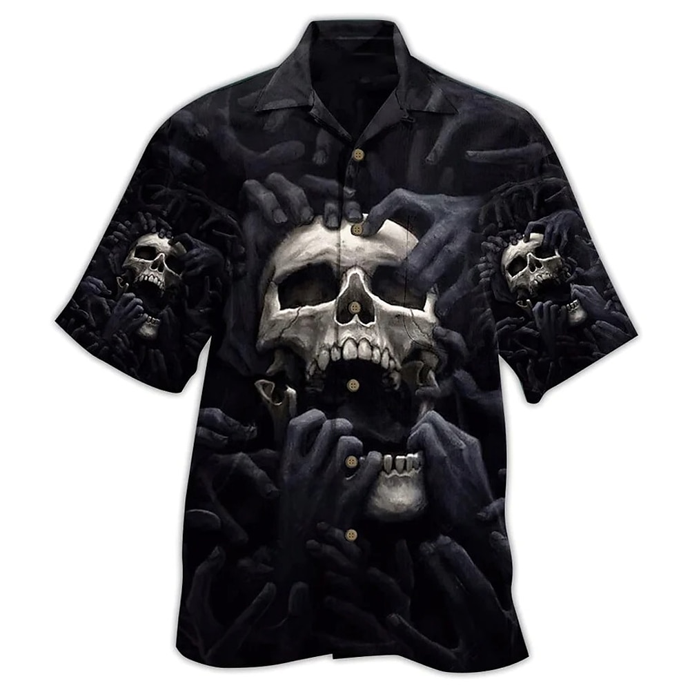 Hombre Comida Letra Camisa Abotonar la camisa Manga Corta Tropical Moda Hawaiano Exterior Diario Playa Verano Primavera Cuello Vuelto Estampado Abotonar Negro Negro / Verde Amarillo Verde Claro Negro 2025 - $24.99 –P7