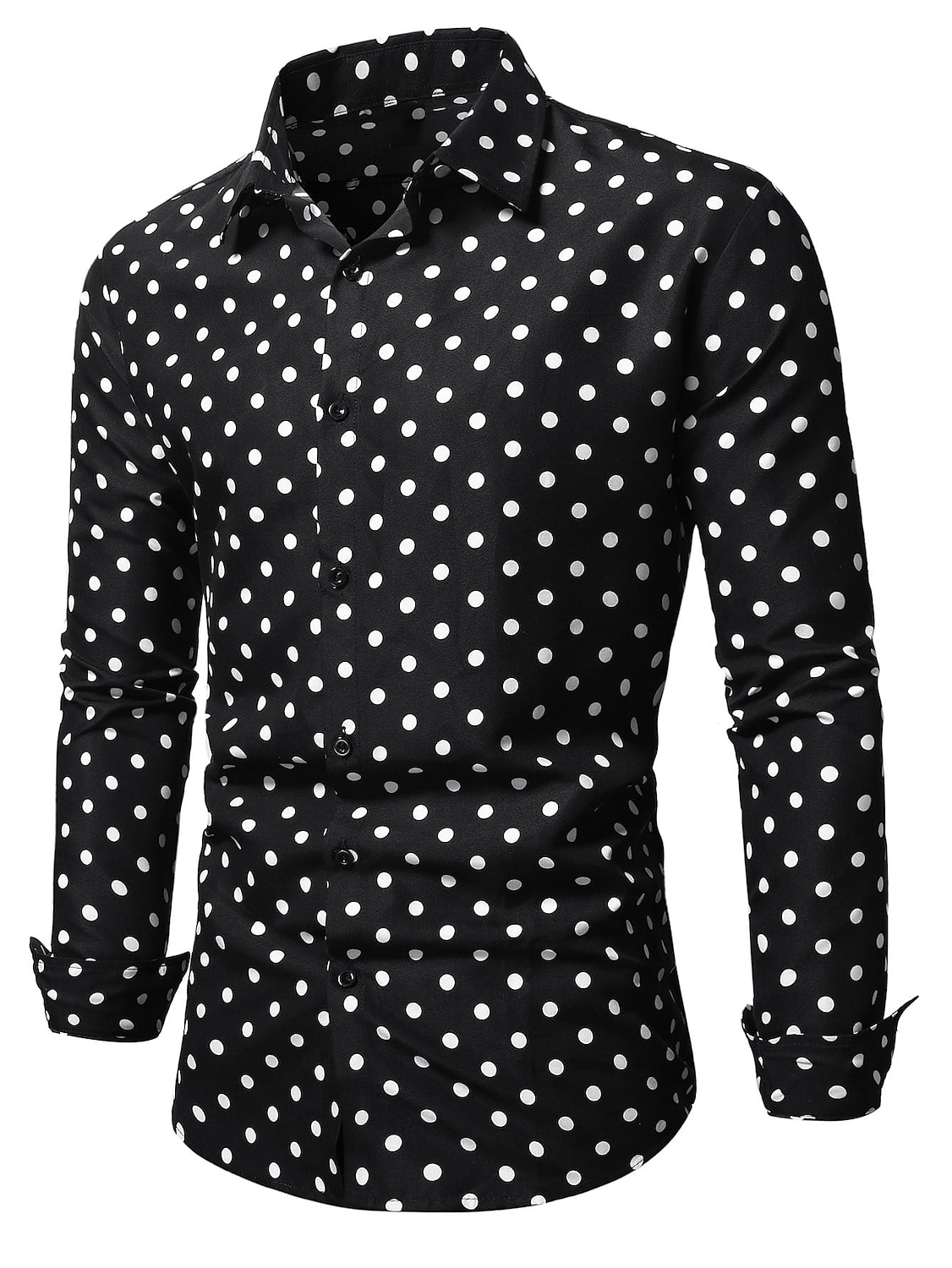 Men's Shirt Button Up Shirt Casual Shirt Summer Shirt Black White Pink Blue Long Sleeve Polka Dot Lapel Daily Vacation Clothing Apparel Fashion Casual Comfortable 2025 - GBP £17 –P9
