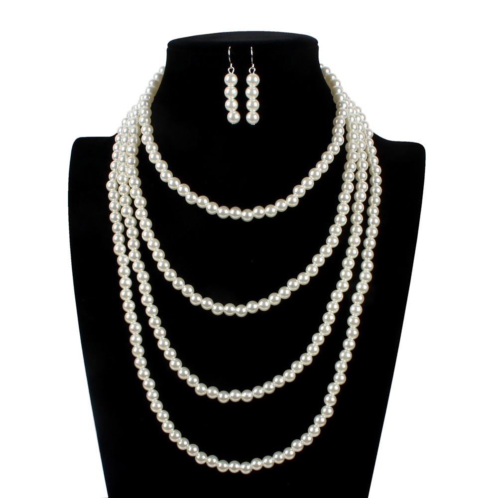Pendientes collar de perlas gargantilla 2 uds accesorios de aleta retro vintage 1920s aleación para rugir 20s flapper cosplay disfraz de mujer joyería de moda 2026 - $14.99 –P1