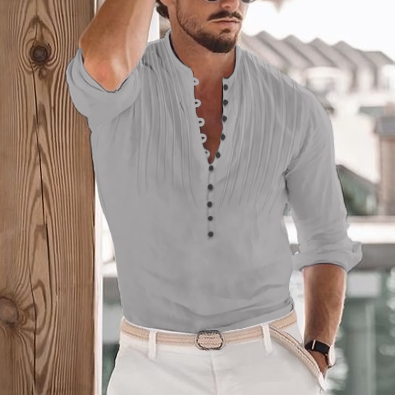 Per uomo Camicia Camicia Estiva Abbigliamento da spiaggia Camicia casual Camicia con colletto alla coreana Camicia con Bottoni Nero Bianco Blu Verde Kaki Manica Lunga Semplice Girocollo Vacanza del 2025 a $24.99 –P6