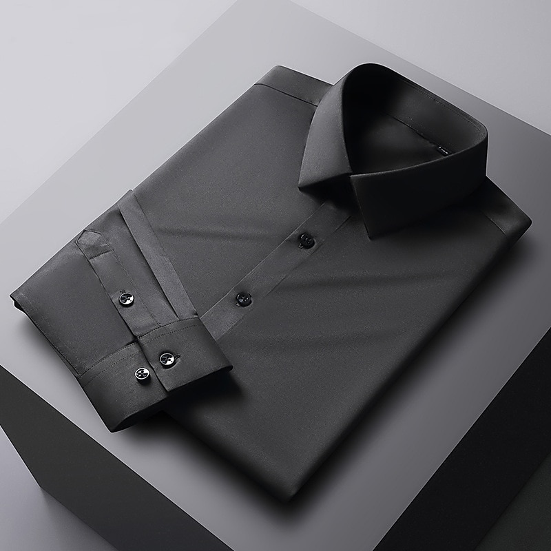 Bărbați Cămașă de Costum Cămașă fără călcat Culoare solidă / simplă Nuntă Birou și carieră Albastru Deschis Negru Alb Albastru Marin Închis Manșon Lung Răsfrânt Primavara vara Îmbrăcăminte 2025 - $30.99 –P14