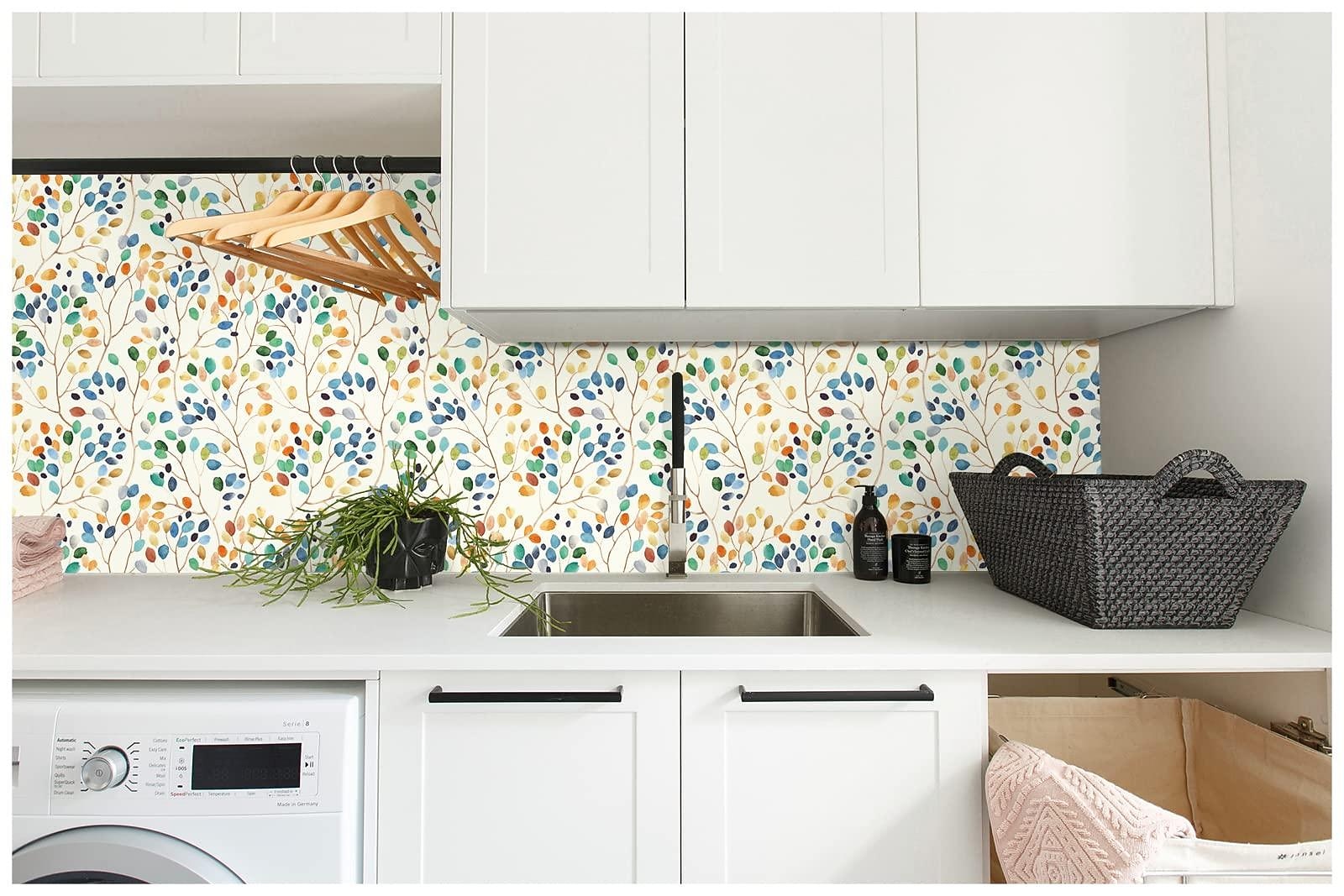 Cool Wallpapers Wallpaper Aesthetic Wall Mural Floral Peel and Stick Wallpaper Colorful Forest Beige/Orange/Blue Removable Contactpaper for Nursery Decorations 17.7in x 118in 2025 - $6.49 –P5