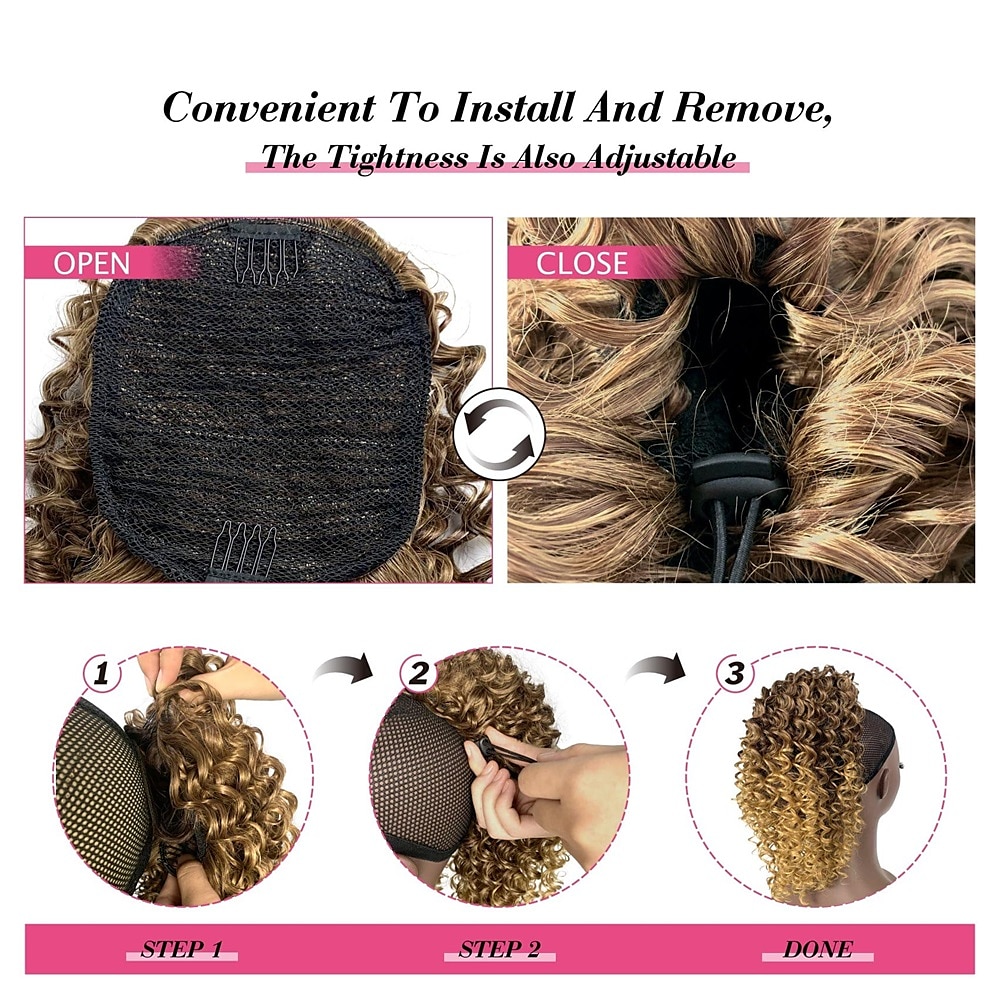 Deep Curly Drawstring Ponytail Extension for Black Women Afro Kinky Curly Pony Tail Hair Piece Synthetic Hair Extensions With 2 Clips 14 Inches 2025 - $20.99 –P12
