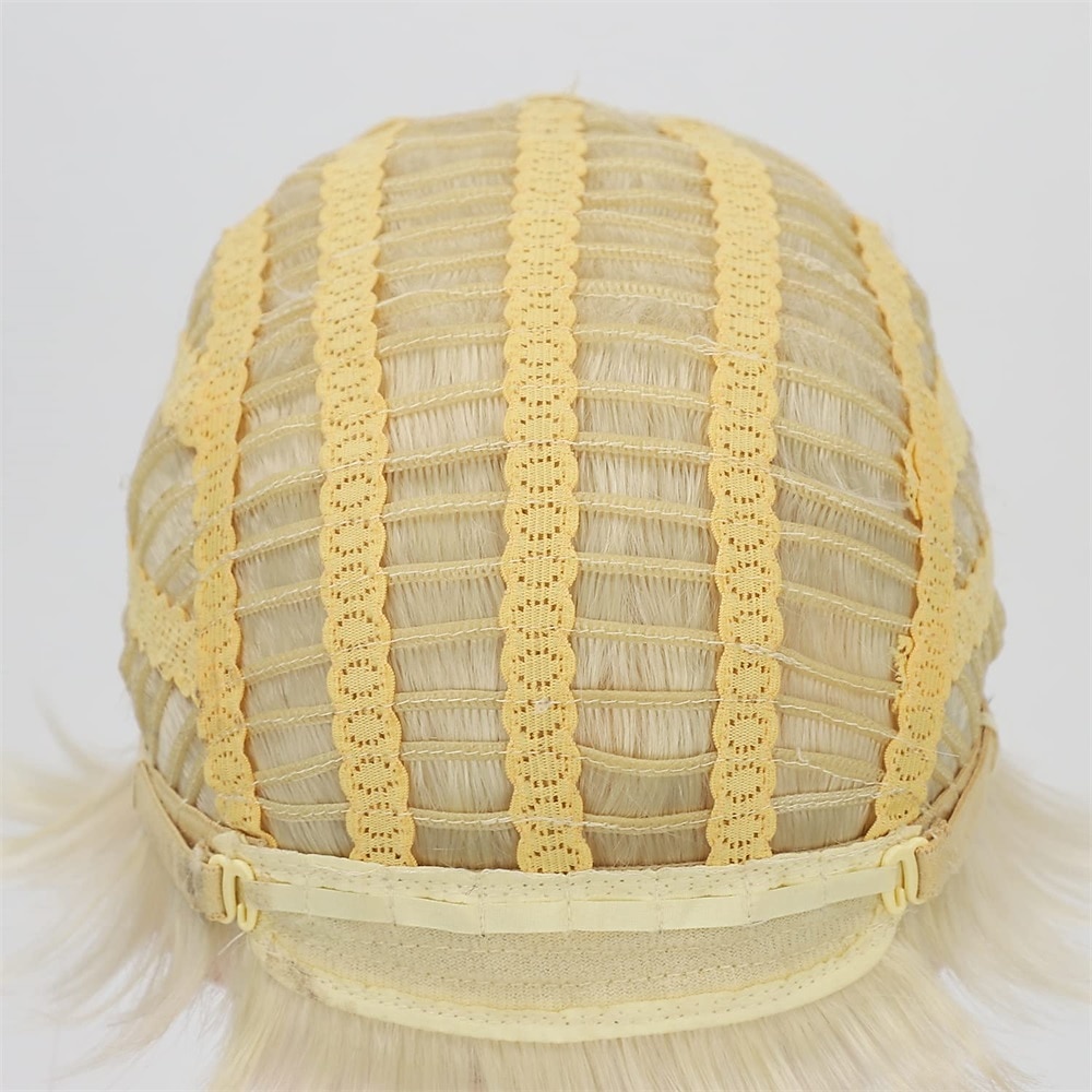 parrucca corta da pixie bob con riflessi biondi con frangia parrucca sintetica bionda ombre dritta con parrucche bionde a strati di radici scure per le donne del 2025 a $20.99 –P14