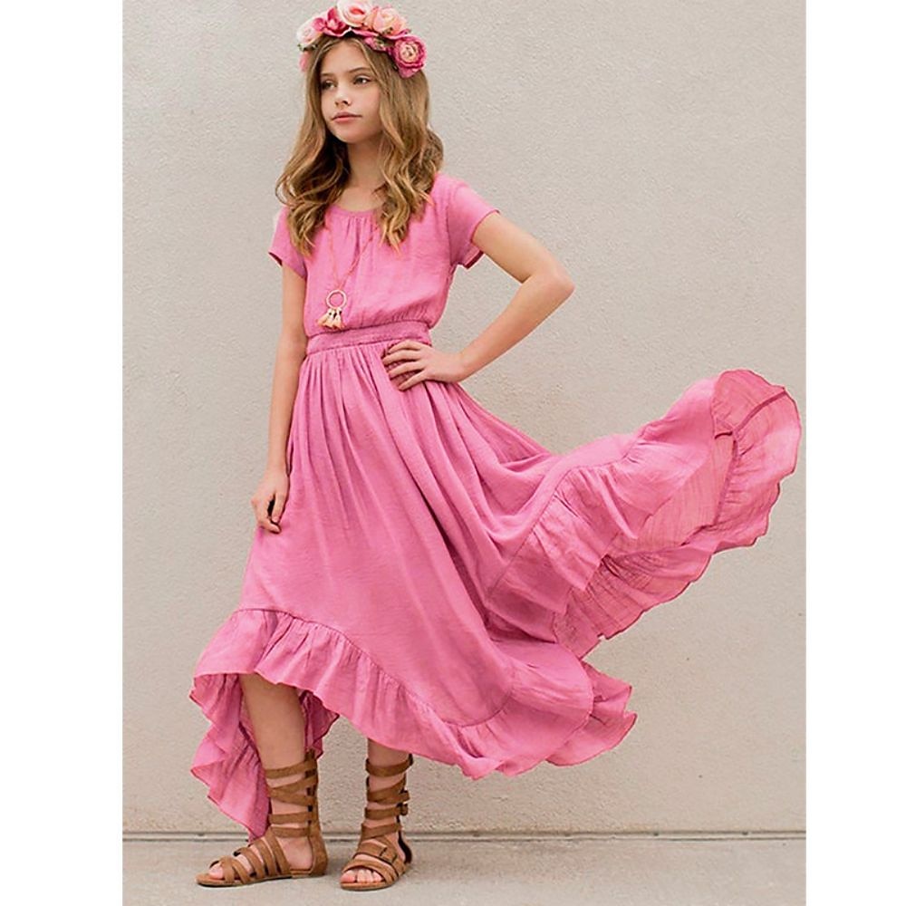 kinderkleidung Mädchen Party Kleid Feste Farbe Ärmellos Hochzeit Pegeant Prinzessin Süß Baumwolle Maxi abendkleider Sommerkleid Blumenmädchenkleid Sommer Frühling 5-12 Jahre Weiß Rosa Orange 2025 - $41.99 –P6
